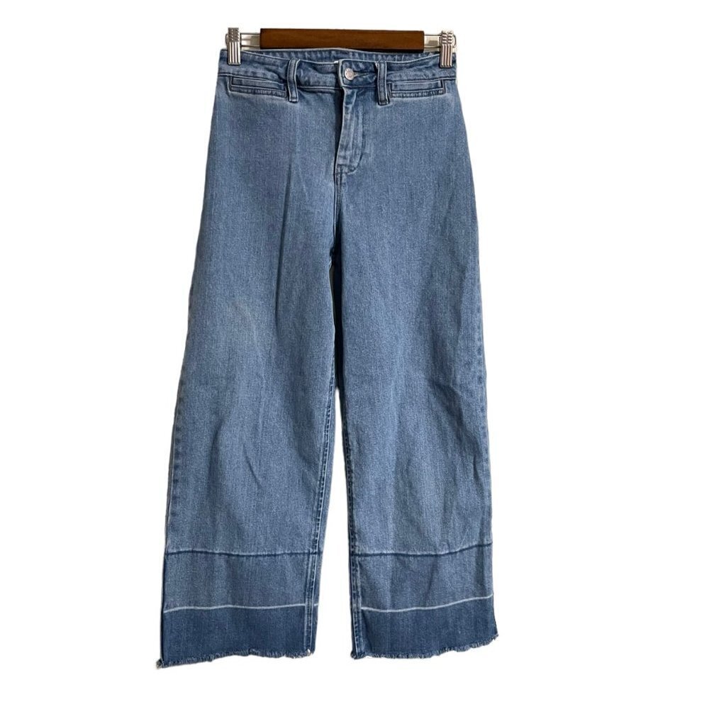 Old Navy Women's Y2K Cut Off Raw Hem Distressed Wide Leg High Rise Jeans Size 2